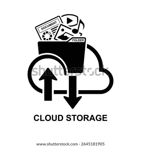 Cloud storage icon. Cloud Storage is a mode of computer data storage in which digital data is stored on servers in off-site locations