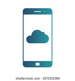 Cloud storage. Cloud icon on smartphone screen. Isolated gradient blue icon on white background