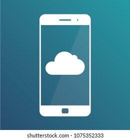 Cloud storage. Cloud icon on smartphone screen. Isolated icon on gradient blue background