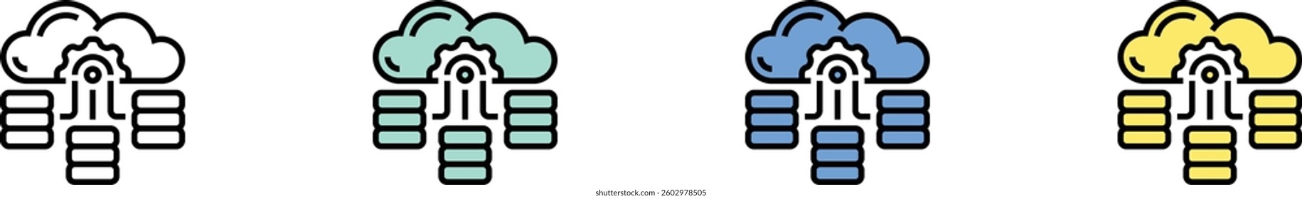 cloud storage icon. Outline, Green, Blue and Yellow Style Design Isolated On White Background