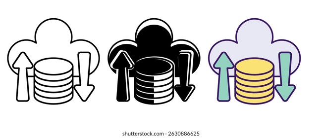 Cloud Storage icon represented by Cloud and Storage symbol Line, Filled, Color style.