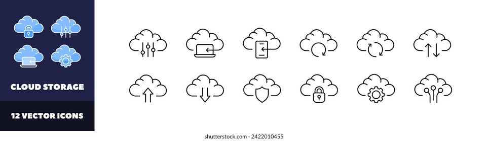 Cloud storage icon set. Linear style. Vector icons