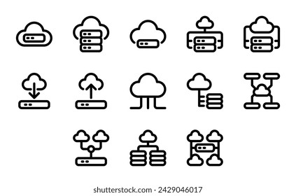 Cloud storage icon set, for technology, applications, artificial intelligence, computers and information systems