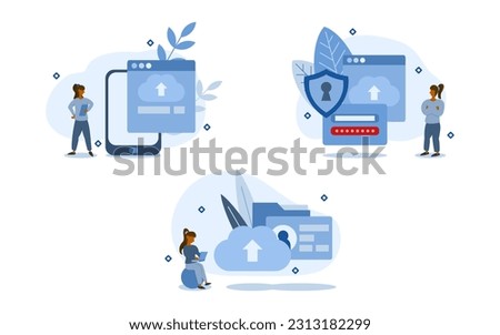 cloud storage illustration set. characters choose cloud service to data storage because that safe and reliable. private storage online concept. vector illustration.