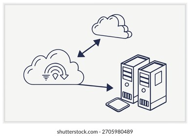 Cloud Storage Illustration Set Secure Data Backup, Cloud Computing, File Management Vector