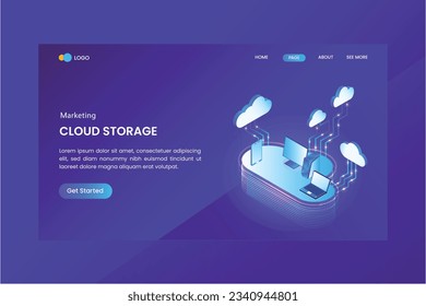 Cloud Storage Isometric Concept Landing Page