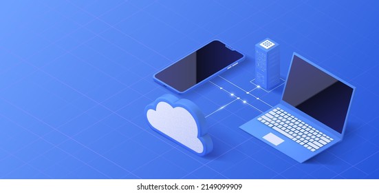 Cloud Storage Isometric Illustration. Data Server Platform. Computer Service Technology. Network Infrastructure.