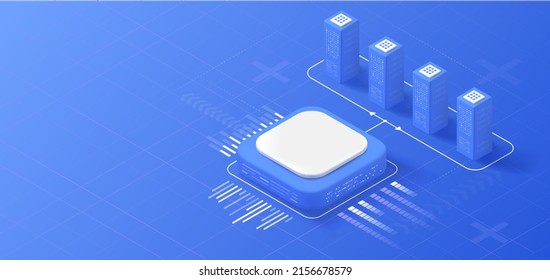 Cloud storage isometric illustration. Data server platform. Computer service technology. Network infrastructure.