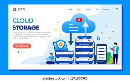 Cloud storage landing page website illustration vector flat design 