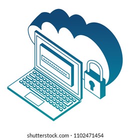 cloud storage laptop password and padlock security isometric