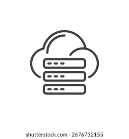 Cloud storage line icon with arrow outline vector. Icon symbolizing online backup, computing, and networking. Digital technology sign and logo illustration.