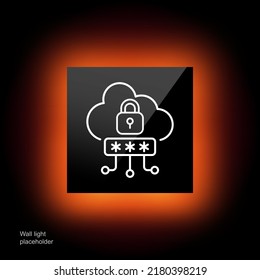 Cloud storage line icon. Password, technology, information storage, date, security, protection, lock, antivirus, hacker. Defense concept. Glassmorphism style. Vector line icon for Business