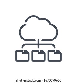 Cloud-Speicherline-Symbol. Cloud-Dienst mit Verbindung zu Datenordnern Vektorillustration Rahmenzeichen.