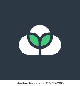 Cloud storage logo. Flat sign for mobile concept and web design. Leafs in the cloud