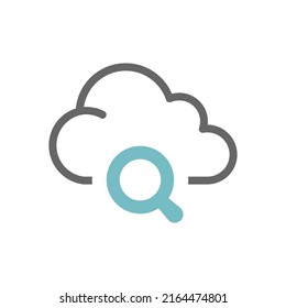 Cloud storage and magnifying glass vector icon. Data search, computing filled symbol.