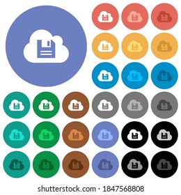 Cloud storage multi colored flat icons on round backgrounds. Included white, light and dark icon variations for hover and active status effects, and bonus shades.