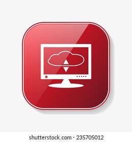 cloud storage on the computer red glossy button, vector