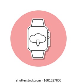 Almacenamiento en la nube en un icono de sticker inteligente. Línea delgada simple, contorno vectorial de iconos web para ui y ux, sitio web o aplicación móvil