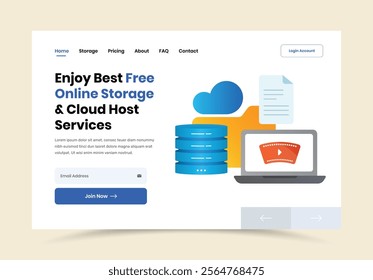 Cloud storage online host services website header design with minimalist illustration