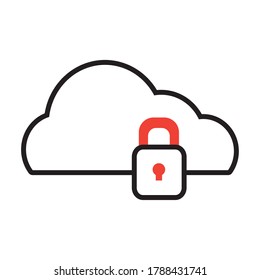 Cloud-Speicher mit Padlock-Symbol auf weißem Hintergrund, Halbzeitebene, Vektorgrafik