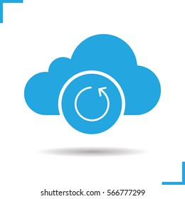 Cloud storage reload icon. Drop shadow silhouette symbol. Cloud computing. Negative space. Vector isolated illustration