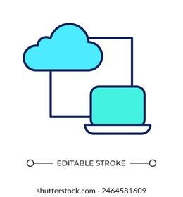 Icono de color RGB de almacenamiento en la nube. Almacenamiento seguro. Acceso al almacenamiento de memoria en línea. Integración de tecnología de Internet. Ilustración vectorial aislada. Dibujo de líneas rellenas simples. Trazo editable