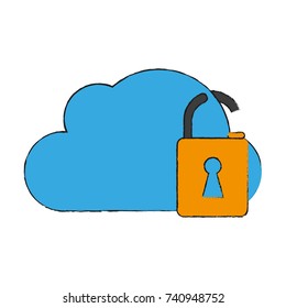 cloud storage with safety lock icon image