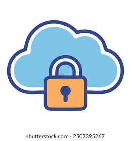 Icono de seguridad de almacenamiento en la nube. Icono simple que representa una nube con un candado, que simboliza el almacenamiento seguro de datos en la nube.