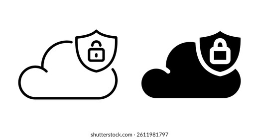 Cloud storage with security lock icon. Silhouette and line style.