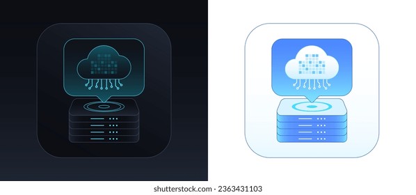 Cloud storage and server equipment. Datacenter, virtual space for data storage and backup, remote database, cloud technology for business solution. Cloud computing center. Vector illustration set