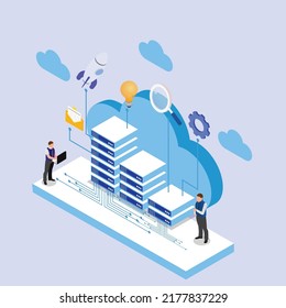 Cloud storage server isometric 3d vector illustration concept for banner, website, illustration, landing page, flyer, etc.