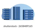 Cloud Storage server vector illustration. Flat design of data center racks, web hosting machines, and digital infrastructure system.