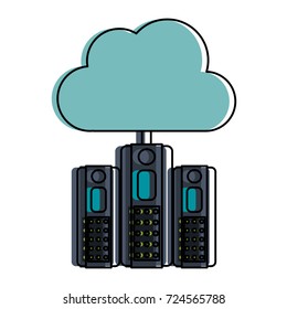 cloud storage with servers and computer icon image 
