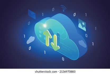 Cloud storage service, computer network security, vector illustration