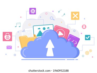 Cloud Storage Service Illustration for Hosting or Data Center, Online File Download, Upload, Management and Technology