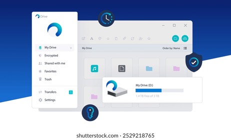Cloud Storage service interface. Vector illustration