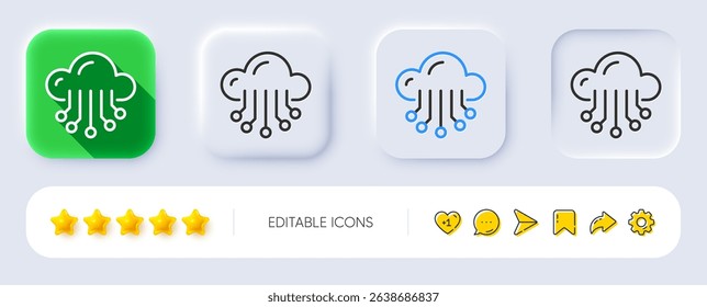 Cloud storage service line icon. Neumorphic, Flat shadow, 3d buttons. Big data sign. Line cloud storage icon. Social media icons. Vector
