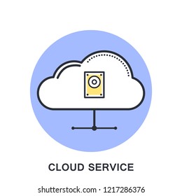 Cloud storage service technology. Data center. Internet database thin line style icon. Vector illustration