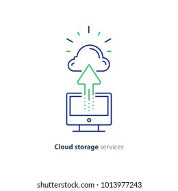 Cloud Storage Services Concept, Vector Mono Line Icon