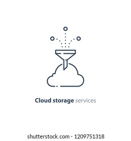 Cloud storage services concept, vector mono line icon