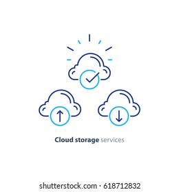 Cloud Storage Services Concept, Vector Mono Line Icon