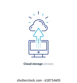 Cloud storage services concept, vector mono line icon