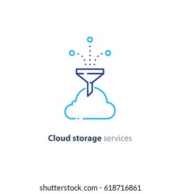 Cloud storage services concept, vector mono line icon