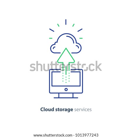 Cloud storage services concept, vector mono line icon