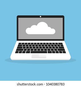 Cloud storage services. Cloud icon on computer screen. Vector illustration.