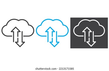 Cloud storage services, vector mono line icon.