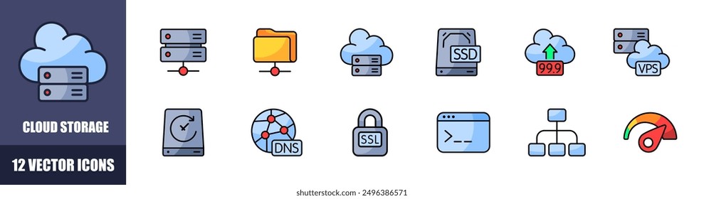 Cloud storage set icons. Internet icons. Flat style. Vector icons.