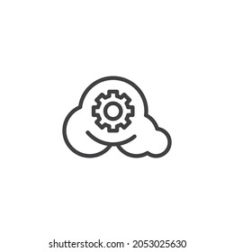 Cloud storage settings line icon. linear style sign for mobile concept and web design. Cloud and gear outline vector icon. Symbol, logo illustration. Vector graphics