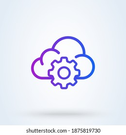 Cloud storage settings sign line icon or logo. Web hosting preferences concept. Cloud security configure vector linear illustration.