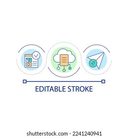 Cloud storage setup loop concept icon. Web page sharing abstract idea thin line illustration. Multimedia content. Dynamic website. Isolated outline drawing. Editable stroke. Arial font used